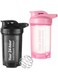 EYSOO Protein Shaker Bottle 2 Pack 500ml / 17oz Shaker Bottle for Protein Mixes Leakproof Protein Shaker BPA Free Gym Shaker Cup (Black &amp; Pink)