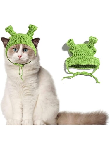 Khazna Cat Hat Adorable Costume Bunny Hat, Frog Shape Handmade Knitted Woolen Yarn Rhino Cap Bunny Rabbit Hat with Ears for Cats Small Dogs Party Costume Easter Pet Accessory Headwear
