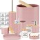 10 Piece Pink Bamboo Plastic Bathroom Accessories Set