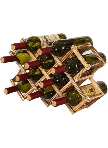 SKEIDO Solid Wood Wine Rack Home Creative Folding Wine Bottle Holder Simple Rugged 10 Bottle Liquor Rack Bar Accessories Tool