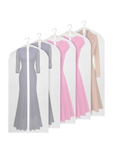 5PCS Garment Bag 60inch Extra Long Suit Bag for Storage,Washable Clear Lightweight Garment Bags for Long Dress Dance Costumes Suits Gowns Coats