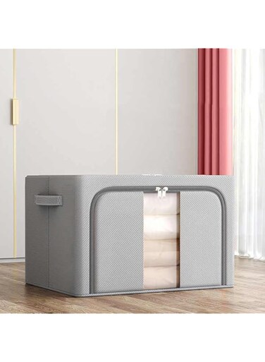 66L Clothes Storage Bins with Metal Frame,Foldable Storage Bin for Clothing Storage Bins,Stackable Clothes Container Organizer with Lid,Linen Storage Box With Clear Window,Zippers,Durable Handles