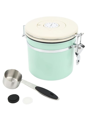 Sorandy Coffee Storage Canister, Airtight Stainless Steel Kitchen Food Storage Container with Scoop and Date Wheel for Grounds Coffee, Beans, Tea, Flour, Cereal, Sugar (1.2L)