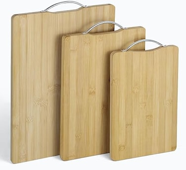 3pack Bamboo Wood Cutting Chopping Set Serving Board with Stainless Steel Handle Suitable for Meat, Vegetables and Cheese - &ldquo;/20 * 30cm/24 * 34cm/30 * 40cm/&rdquo;