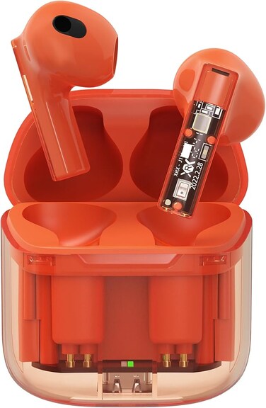 PHOCAR Wireless Earbuds Bluetooth 5.3 Big Bass With Stereo Sound, 25H Long Playtime, Transparent Design, In-Ear Noise Cancelling Earphones, Built-in Mic for Clear Calls, IPX5 Waterproof