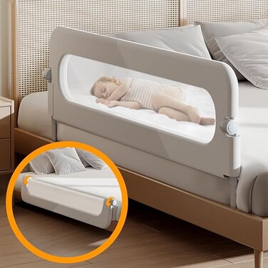 NJ Baby Bed Rails Guard - Foldable Toddler Bed Rail, Kids' Bed Rails &amp; Rail Guards,Safety Bed Fence Protector Rail, Adjustable Heights Bed Guard Rail for Queen King Twin Bed Kid (1.5 M)