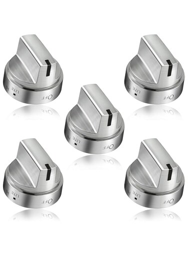 NALACAL 5PCS Stainless Steel Knob, WB03x24818 PS11729081 AP5989029 Knob GE Stove Knob Stove Switch Knob Cooktop Replacement Knob Stove Repair Part Compatible with ge Stove Knob（Not Universal）