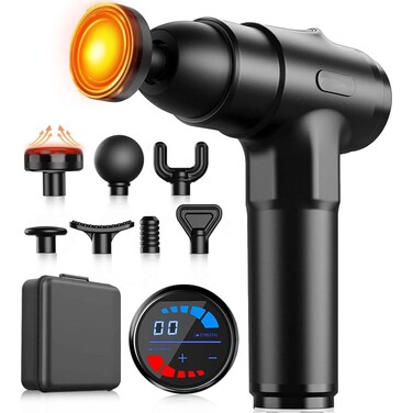 Massage Gun with Heat, Electric Deep Tissue Massage Gun for Back, Professional Massager Gun - 20 Speeds Muscle Relief for Athletes &amp; Family, Gifts for Men, Silent, Black