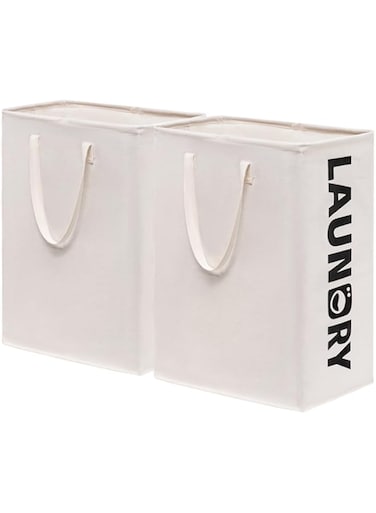 CHICVITA Laundry Basket Dirty Clothes Hamper, Tall Rectangle Laundry Basket for Dorm and Family, Laundry Basket Organizer, Large Hampers with Extended Handles, 2-Pack 75L, White Bin