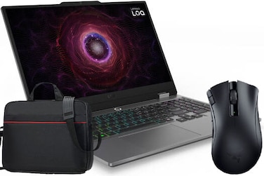 Lenovo LOQ 15ARP9 Gaming Laptop, 15.6" FHD 144Hz Display, AMD Ryzen 5 7235HS, 16GB RAM, 1TB SSD, GeForce RTX 4050 6GB GPU, Eng White Backit K/B, Win 11, Grey + Free bag &amp; Gaming Mouse