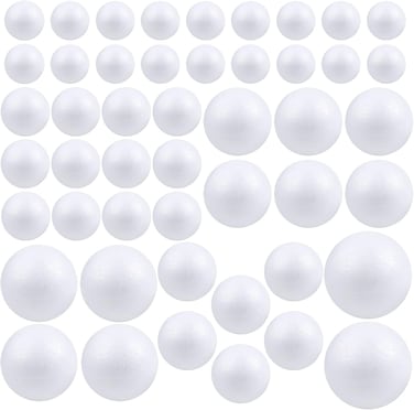 CRAFT MAGIC 48-Pack White Foam Balls &ndash; Mixed-Size High-Density Polystyrene Craft Balls for DIY Art, School Projects, Party D&eacute;cor and Household Crafts