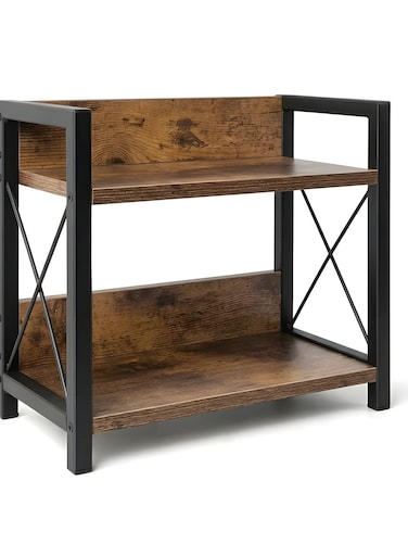 Kitchen Counter Shelf Organizer,2 Tier Wood Kitchen Spice Rack Organizer for Countertop Coffee Bar Station Organizer,Coffee Condiment Rack for Mugs,Cups,Cream,Syrup (Rustic Brown)