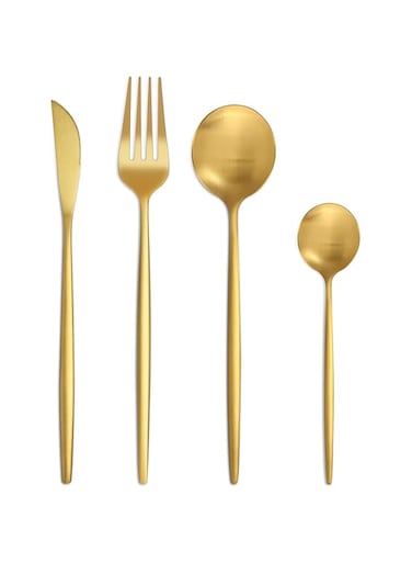 Bestdin Matte Gold Cutlery Sets 16 Pieces, Elegant Stainless Steel Cutlery Set, Kitchen Cutlery Set for 4 People, Suitable for Home/Party/Restaurant, Gold Titanium Coating and Dishwasher Safe