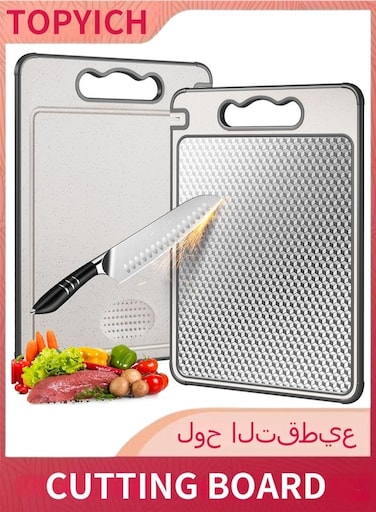 304 Stainless Steel Double Sided Cutting Board, 36.5&Atilde;&mdash;24.8cm Non-Slip Chopping Board with Sharpener, Food Safe Kitchen Prep Board