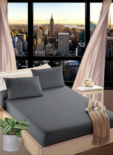Cloudy Grey Extra Deep Pocket Double Size Sheets Cotton 3 Piece Sheet Set 150x200+35cm