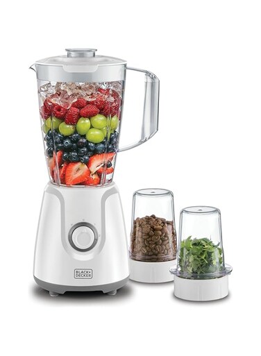 Black+Decker 400W Blender With Grinder Mill &amp; Chopper Mill, White - Bx4000-B5, 2 Years Warranty