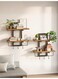 Set of 2 Floating Wall Shelves with 6 Hooks, 2 Tier Rustic Brown Wood and Metal Hanging Storage Shelves for Bathroom, Bedroom, Living Room, Kitchen, Office and Coffee Bar