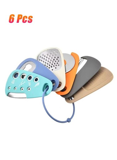 6 Pieces Kitchen Gadgets Set - Space Saving Cooking Tools Kitchen Accessories - Garlic Grinder, Cheese Grater, Vegetable/Fruit Peeler, Pizza Cutter, Herb Stripper, Bottle Opener