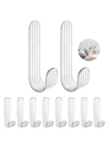 athus 10 Pack Adhesive Wall Hooks, Transparent Acrylic Hanging Wall Hooks Self Adhesive Key Hooks Drill Nail Free Storage Hooks for Bath Towel,Hat, Clothes, Kitchen, Living Room, Office