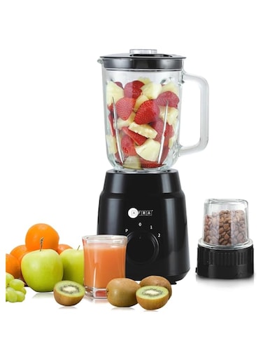 AFRA 2 in 1 Blender, 2-speed settings, Pulse Function, 1.5 Litre Capacity, 4 Cutting Blades, Blender &amp; Grinder Jar, Easy-To-Clean, AF-600BLBK, 2 Years Warranty