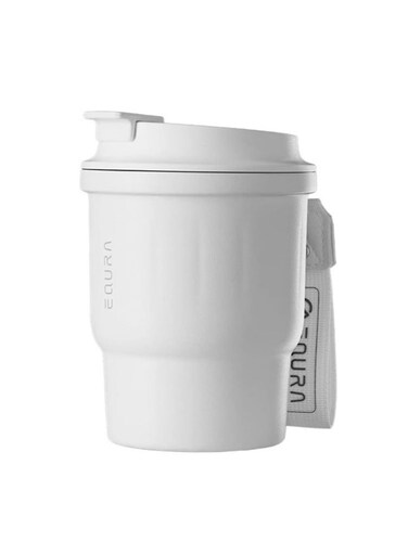 Unbreakable Travel Mug, Insulated Coffee Mug, Insulated Tumbler, 450mL, Stainless Steel, 10 Hours Cold/8 Hours Hot, Elegant Design, Light Weight, Office Use, out door and In door (White)