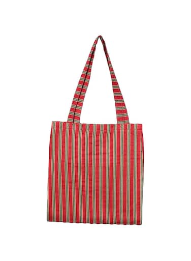Shanta Omash Small Strips Multicolor Handmade Tote Bag (Orange)