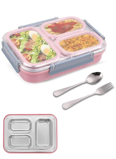 Stainless Steel Lunch Box with Divided Compartments Meal Prep Containers Lunch Box for Adults Kids Leak Spill Proof Design Snack Box with Utensils BPA-Free Dishwasher Safe (Pink 1.2 L)