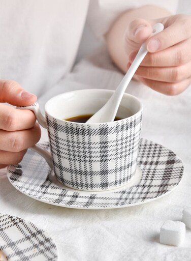 Cappuccino Grid lines Coffee Cup Saucer Set
