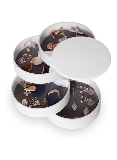 DUOMIAO Jewelry Organizer, Small Jewelry Storage Box Earring Holder for Women, 5-Layer Rotating Travel Jewelry Tray Case with Lid for Bracelets Rings Bracelets, Acrylonitrile Butadiene Styrene (White)