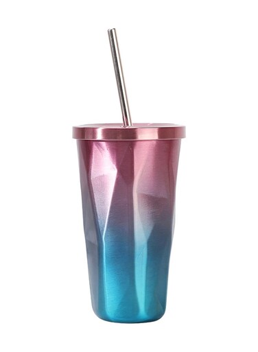 Wall Tumbler With Straw And Lid Purple/Blue 24cm