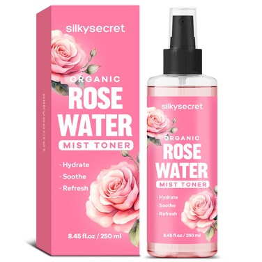 Organic Rose Water Spray (8.45 Fl Oz), Rosewater Spray for Face &amp; Hair, Hydrating Face Mist Toner, Rose Water for Skin Care