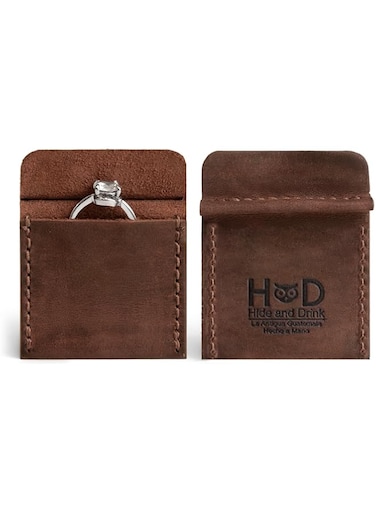 Hide &amp; Drink, Wedding Ring Case, Engagement Pouch, Bride and Groom Jewelry Storage, Marriage Travel, Ring Bearer, Proposal Ring Holder, Full Grain Leather, Handmade, Bourbon Brown