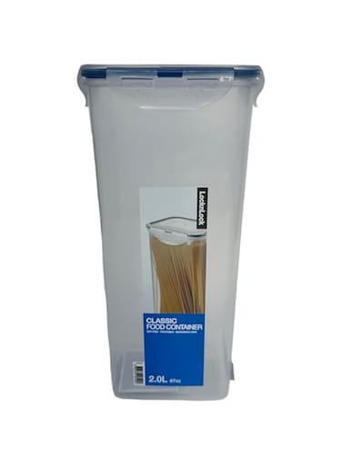 LocknLock Airtight Rectangular Tall Food Storage Container Pasta Box, Clear, 2L
