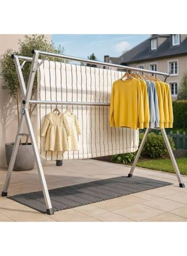 Standing Stainless Steel Clothes Hanger Retractable Folding Clothes Drying Rack Indoor Foldable Laundry Rack Outdoor