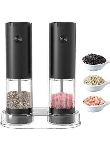 Profelinx Electric Salt and Pepper Grinder Set, Battery Operated Salt and Pepper Shakers Set, 4 AAA Battery Powered Auto Peppermill Light, Adjustable Coarseness