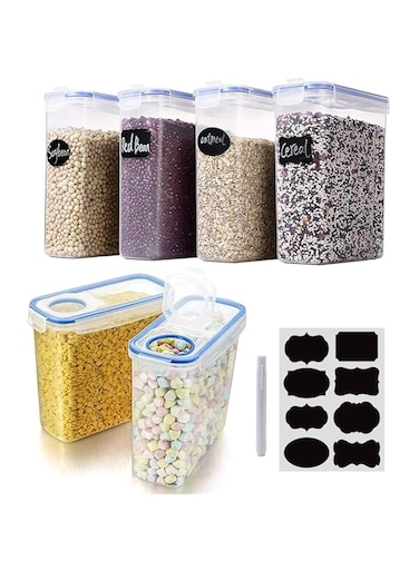 Valuxe Cereal &amp; Dry Food Storage Containers, Airtight Plastic Kitchen Storage Organizer, Set of 6 [2.5L / 85.4oz] for Sugar, Flour, Snack, Baking Supplies, BPA Free Stackable Boxes with Locking Lids