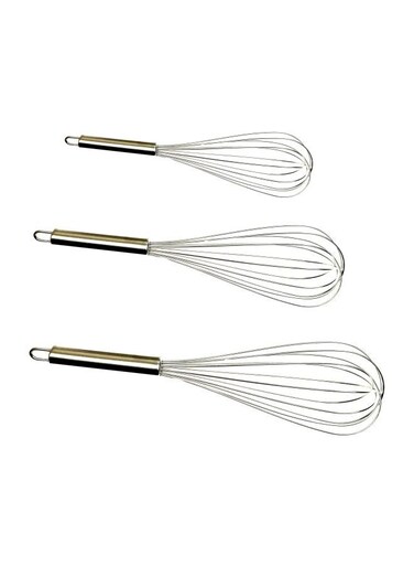 3-Piece Egg Whisk Set Silver 8, 10, 12