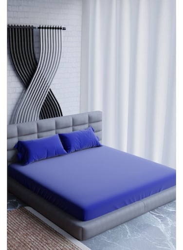 Cotton Microfiber Plain King Fitted Sheet &acirc;&euro;&ldquo; Navy Blue &acirc;&euro;&ldquo; 180 x 200 cm with 2 Pillowcases