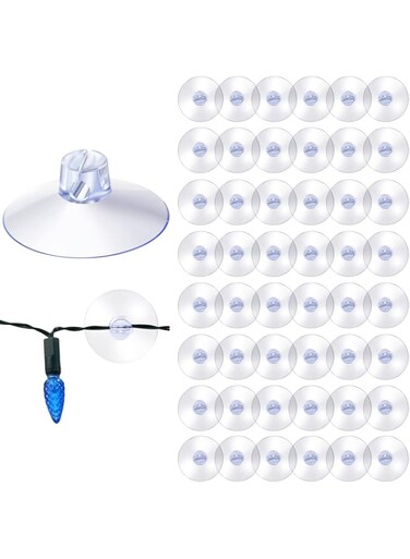 ELECDON Light Suction Cup Shower Caddy Large Heavy Strength Duty Clear Plastic Transparent Light String Mini Suction Cup Hooks Holder for Kitchen Bathroom Shower Caddy Connectors (50 Pieces)