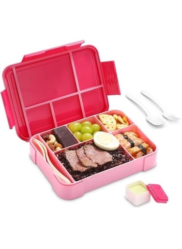 Bento Lunch Box for Adult Kids, 1330ML Stylish Teens Adult Bento Box With 6 Compartments, Durable, Microwave/Dishwasher Safe, BPA-Free, Perfect for On-the-Go Meal (Pink)