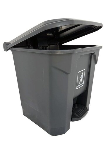 Step Trash Bin 30 Liters - Matte Grey Plastic, Durable, Hands-Free Pedal Bin For Bathroom, Kitchen &amp; Communal Spaces