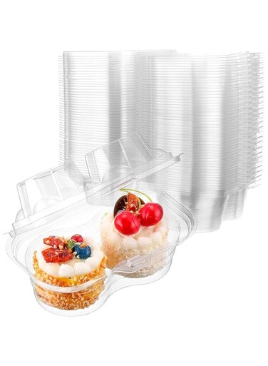 Cupcake Containers, Disposable 2 Compartment Plastic Deep Cupcake Carrier Holder Box with Lids Stackable Clear Cupcake Container for Muffin Pies Weddings Valentine's Day Birthday Party (50 Pcs)