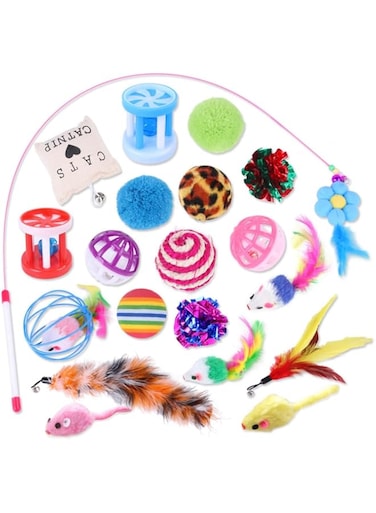 Mumoo Bear Cat Toys for Indoor Cats Kitten Plush Catnip Toy Cat Teeth Cleaning Toys Interactive Cat Feather Teaser Wand Spring Toy (20Pcs)