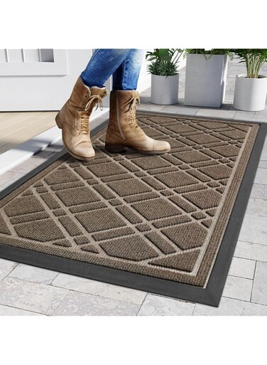 BIOPLJ Outdoor Indoor Durable Doormat, Heavy Duty Non Slip Front Door Mats, Waterproof Welcome Mats for Front Door, Entryway, Low-Profile Floor Mat for Yard, Garage,17.7 x 29.5 in (style 1, Brown)