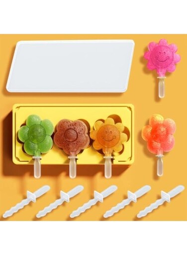 Silicone Popsicle Molds, Sunflower-Shaped Ice Pop Maker, Ice Pop Molds, BPA-Free, Reusable, Ideal for Cake Pops, Kids Toddler Babies and Homemade Popsicle, with Lid and Sticks