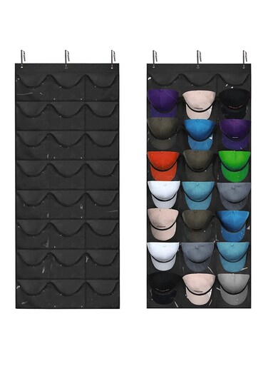 Pocket Baseball Hat Rack, Door and Wall Cap Organizer with Clear Deep Pockets Wall Mount Bag for Baseball Caps and Hats
