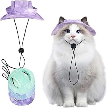 Masroo Cat Hats for Cats, Sphynx Cat Hat with Ear Hole, Cat Cowboy Hats for Birthday Party Halloween, Kitten Headwear Mini Sun Sombrero Caps, Pet Chihuahua Sunscreen Baseball Outdoor Climbing Cap