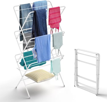 3-Tier Clothes Drying Stand,Foldable Clothes Rack for Air Drying Clothing, Sturdy Durable Clothes Dryer,Stainless Steel Laundry Drying Stand for Indoor, Outdoor, Balcony