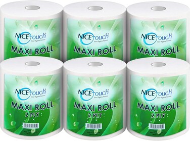 Nice Touch 2 Ply Kitchen Paper Towels, 6 Maxi Rolls with 600 Sheets Each 500g, Diamond Embossed Sheets with High Absorbency &amp; Ultra Soft Texture