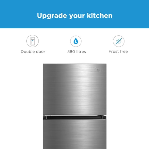 Midea 580L Gross Top Mount Double Door Refrigerator MDRT580MTE46, 2 Doors Frost Free Fridge Freezer with Smart Sensor &amp; Humidity Control, Active-C Fresh, Multi-Air Flow, Electronic Silver, Large
